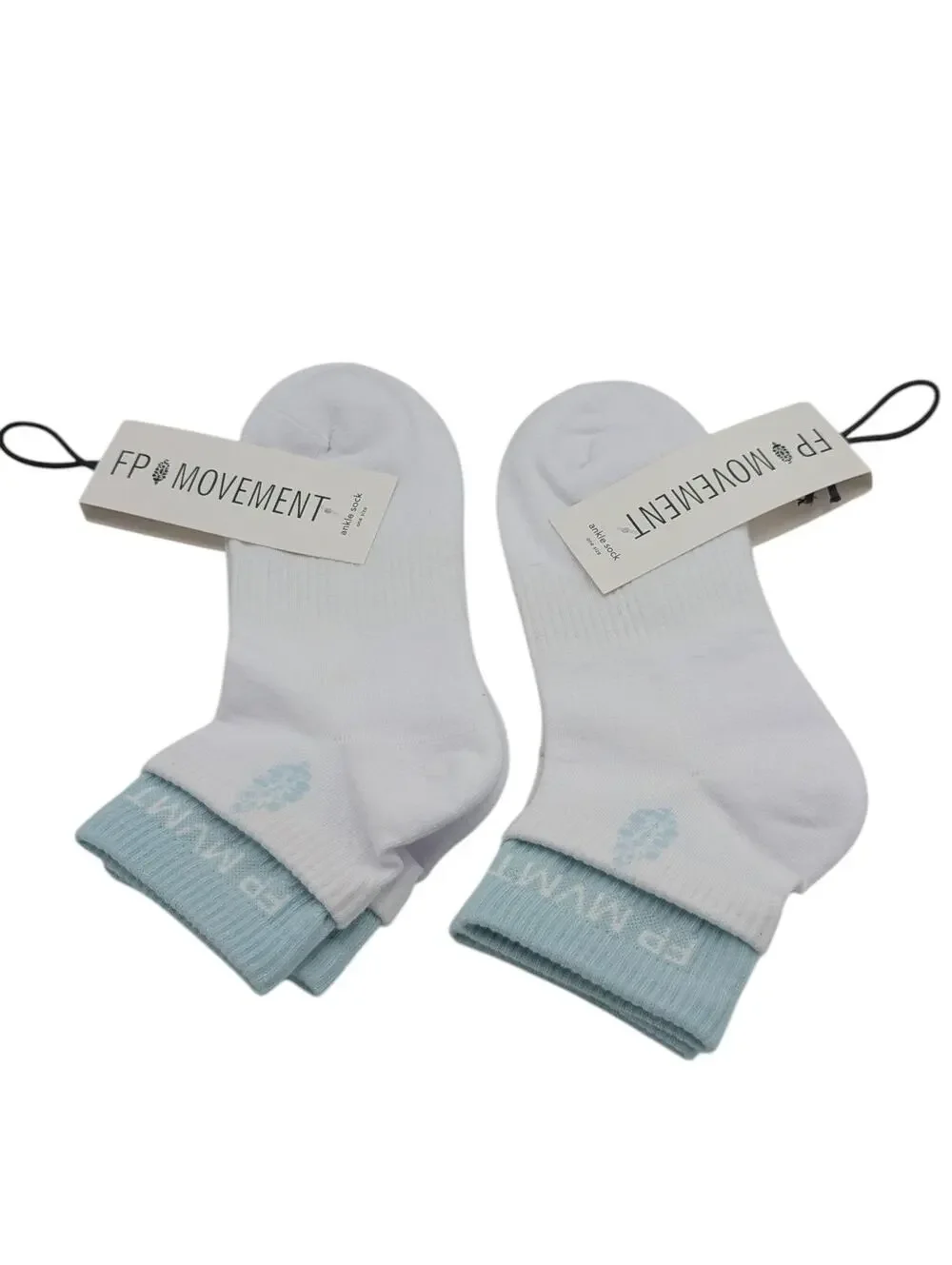 2 Pair Free People FP Movement White/Light Blue Ankle Socks Women's One Size New